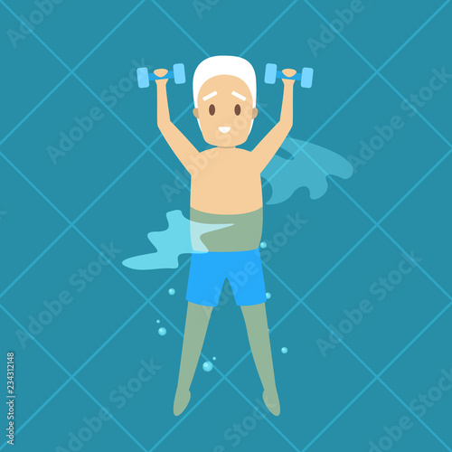 Old man doing exercise in swimming pool