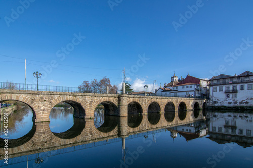 Roman Bridge along Tamega River in Chaves, Portugal