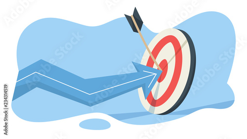 Wooden arrow on a target as a metaphor of achievement