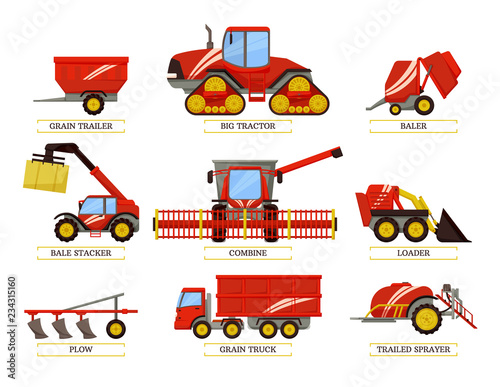 Grain Trailer and Trailed Bale Vector Illustration