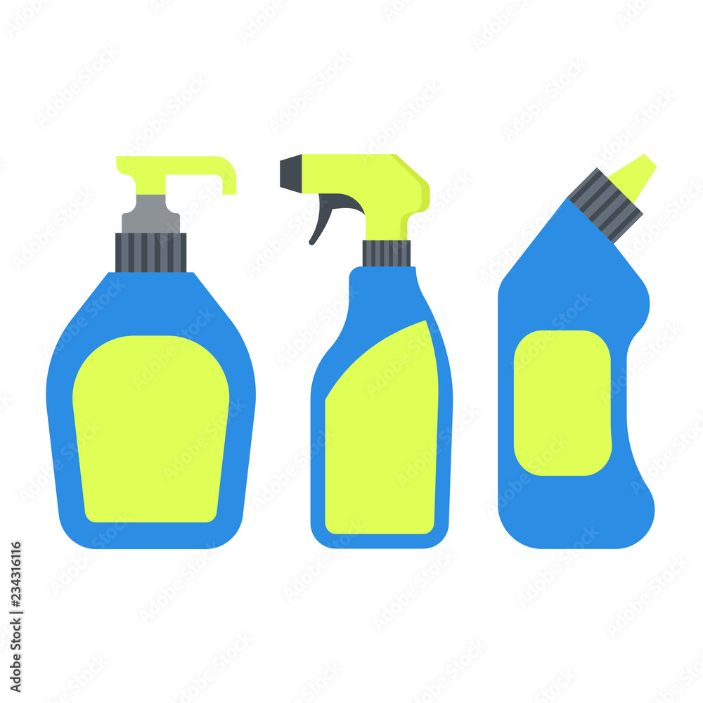 Detergent. Spray. Vector illustration. EPS 10. Set, detergent for cleaning offices, houses, schools and restaurants. Detergent. Spray. Vector illustration. EPS 10. Set, detergent for cleaning offices, houses, schools and restaurants.