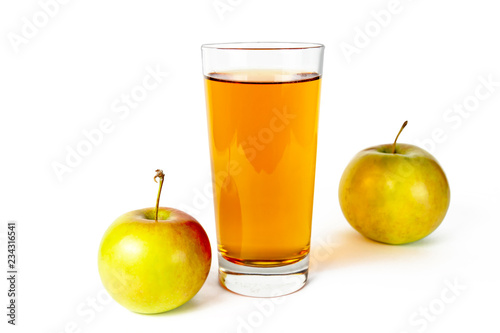 Two apples with a glass of apple juice on a white background, isolate.