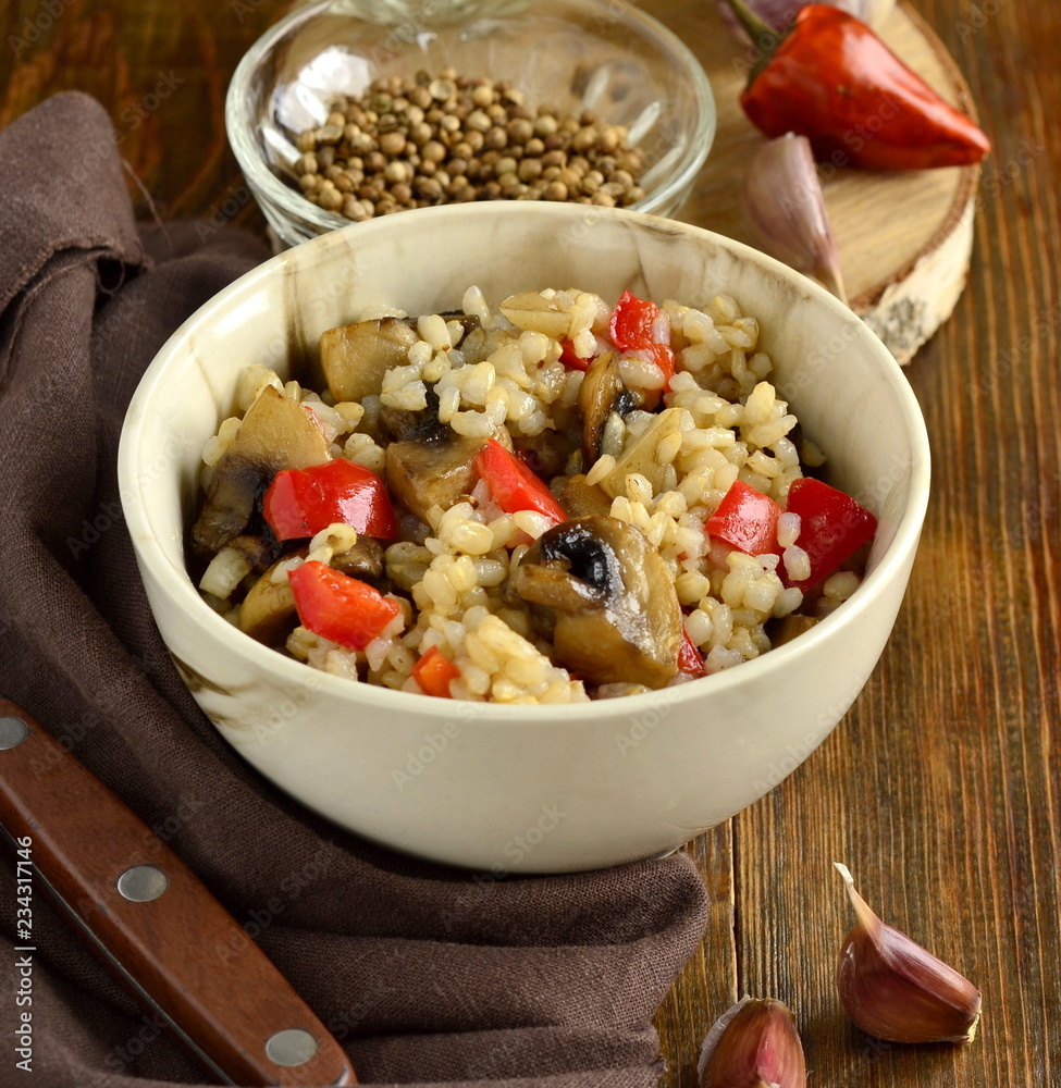 Rice with vegetable and mushroom, vegetarian nutrition Rice with vegetable and mushroom, vegetarian nutrition