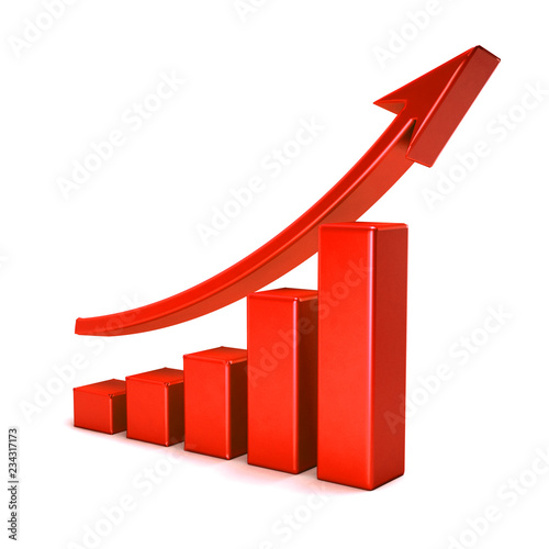 3d business growth bar graph curve. 3D Render Illustration