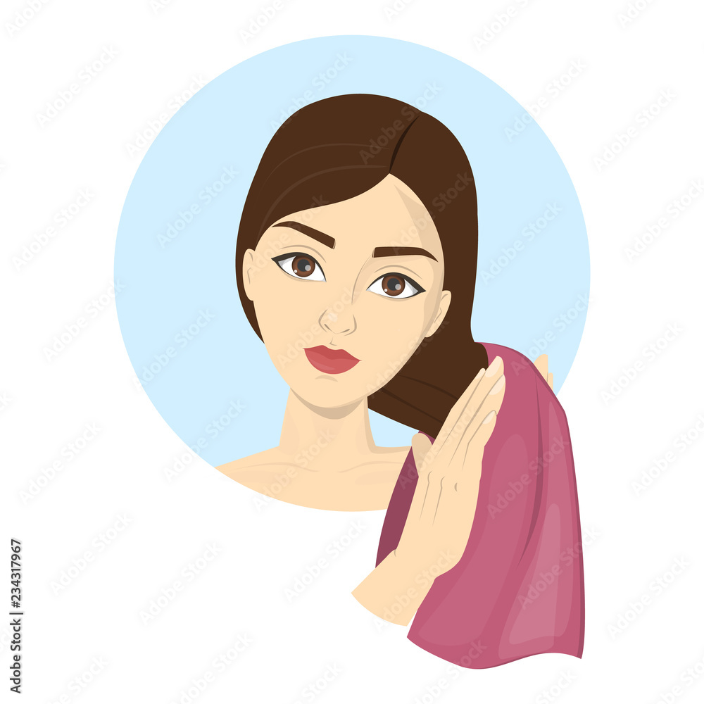 Woman drying her hair with a towel Woman drying her hair with a towel