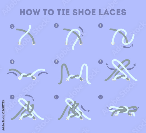 How to tie your shoe laces instruction. Guide for child