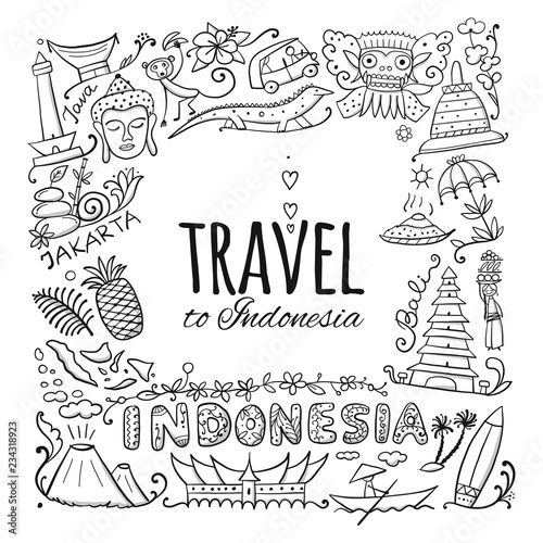 Travel to Indonesia. Coloring card for your design