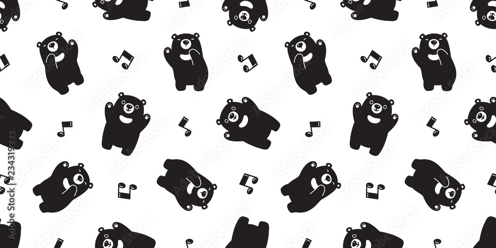 Bear seamless pattern vector Polar Bear singing song music note dancing  cartoon scarf isolated tile background repeat wallpaper gift wrap black  Stock Vector | Adobe Stock
