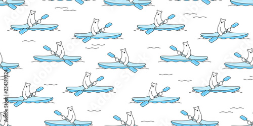 Bear seamless pattern vector Polar Bear kayak river beach cartoon scarf isolated gift wrap repeat wallpaper tile background