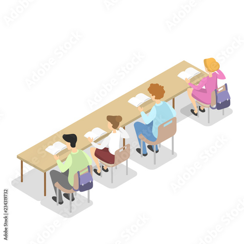 Children sitting in library at the table and read