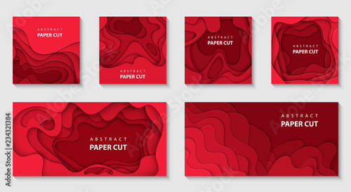 Vector set of 6 Christmas backgrounds with gradient colors paper cut shapes. 3D abstract paper style, design layout for business presentations, flyers, posters, prints, decoration, cards, brochure.