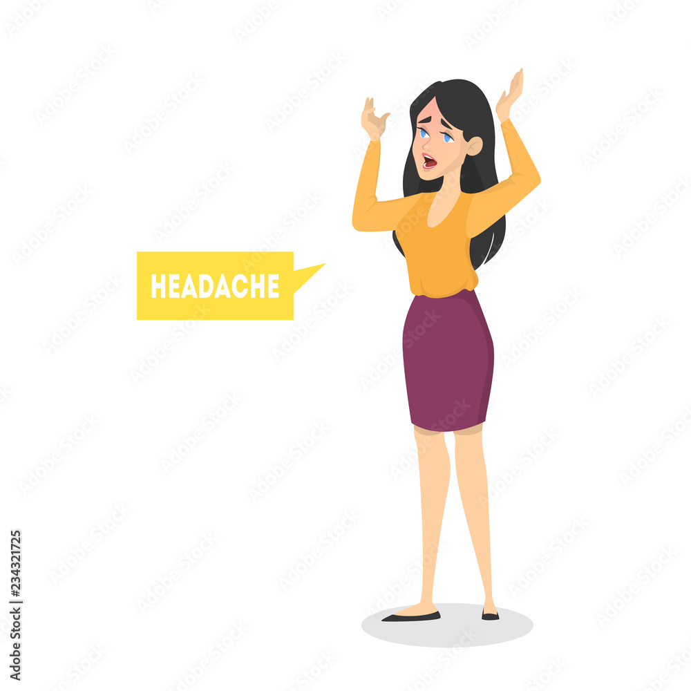 Woman suffer from the pain in the head. Headache