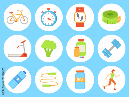 Bicycle Bottle and Timer Set Vector Illustration