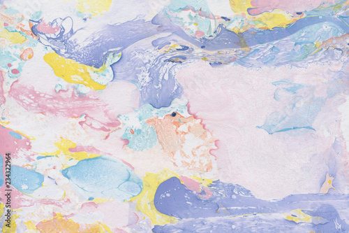 Colorful marble ink paper texture on white background. Chaotic abstract organic design. Bath bomb waves.