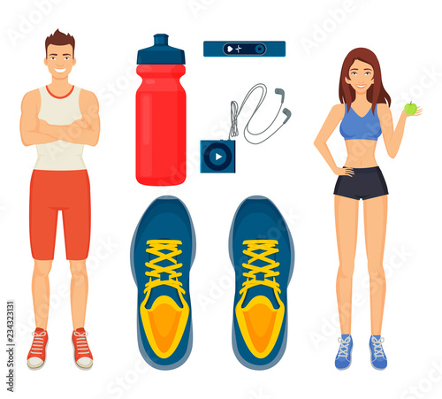 Woman and Man Sport Icons Set Vector Illustration