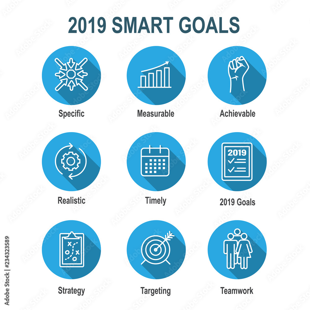 2019 SMART Goals Vector graphic with Smart goal keywords