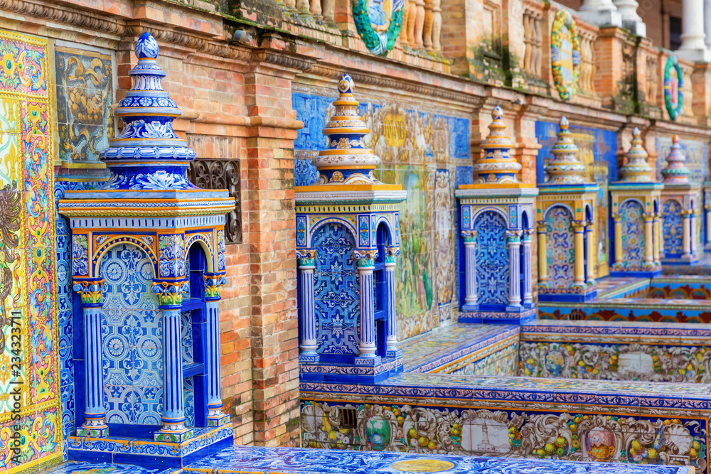 Fototapeta premium historical tiled building exterior at the Plaza de Espana, Seville, Spain