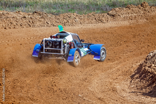 Kart races on a cross-country terrain