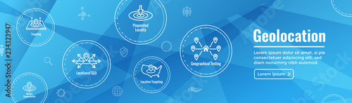Geo Location Targeting with GPS Positioning and Geolocation Icon Set web Header Banner