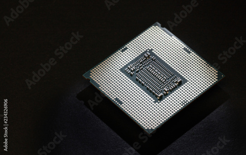 Computer processor on black background close-up, technology concept