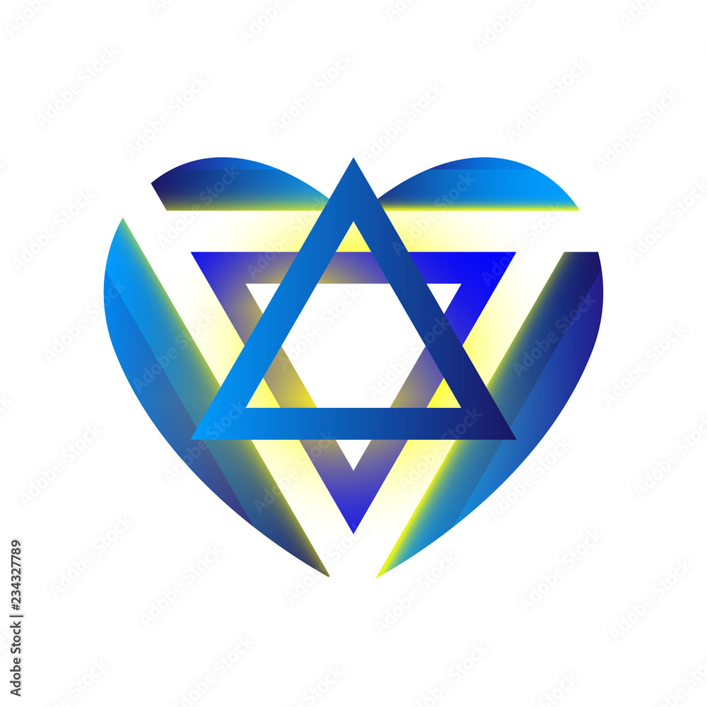 Sacred symbol star of david in heart. Shield of david. Magen illustration, icon vector Sacred symbol star of david in heart. Shield of david. Magen illustration, icon vector