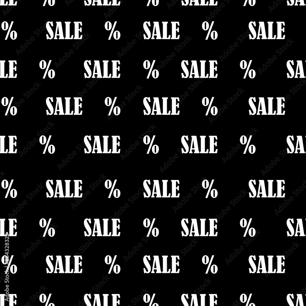 Seamless pattern with Sale and percent text. Black friday sale background