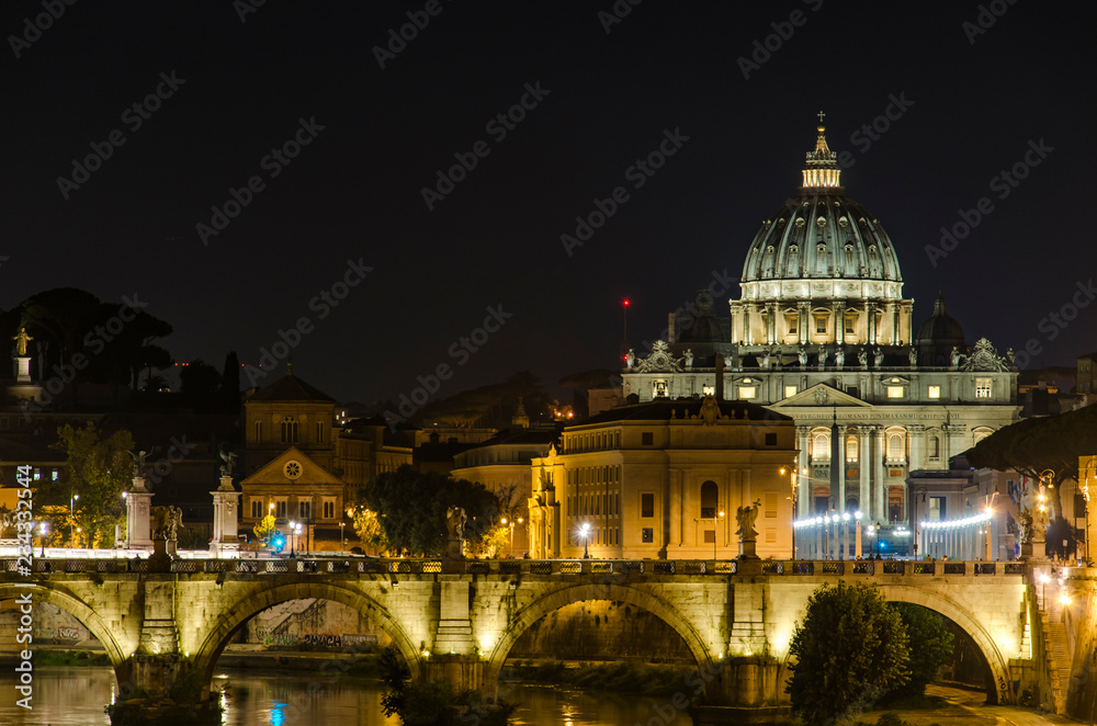 Night view at Saint Peter cathedral in Vatican