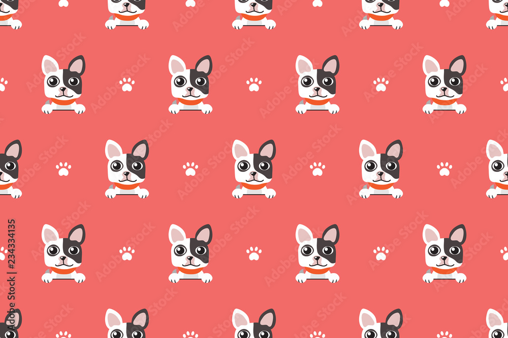 Fototapeta premium Vector cartoon character french bulldog seamless pattern