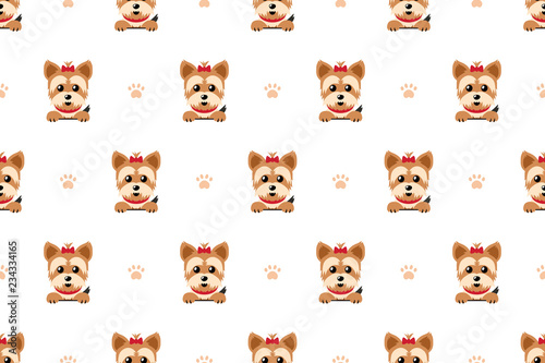 Vector cartoon character yorkshire terrier dog seamless pattern