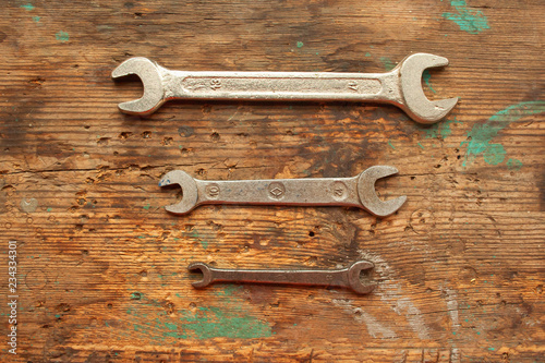 Wrenches on wood