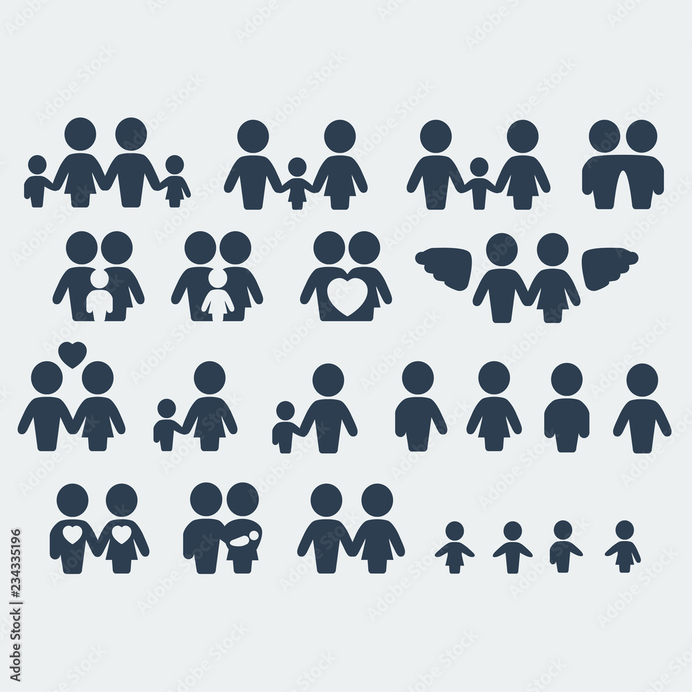 Vector isolated family icons set Vector isolated family icons set
