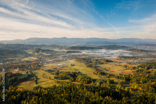 Fototapeta Naklejka Na Ścianę i Meble -  View from Krzyzna Gora in Rudawy Janowickie to Karkonosze mountains, Sudety, Poland