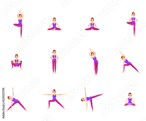 set of a woman doing different yoga poses