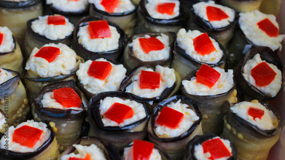 Fried eggplant stuffed with cheese. Ready-made dish Fried eggplant stuffed with cheese. Ready-made dish