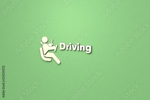 Illustration of Driving with light text on green background