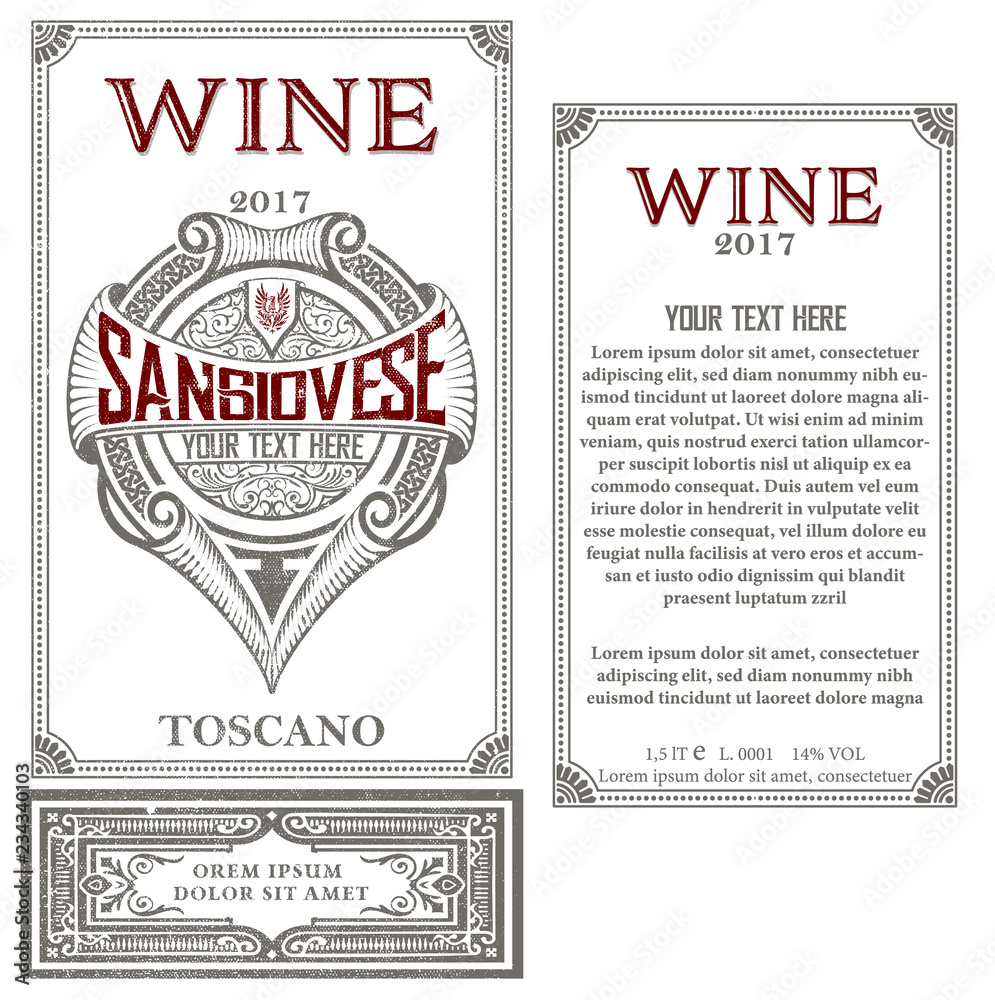 Vintage wine label with heraldic shield. Vector layered