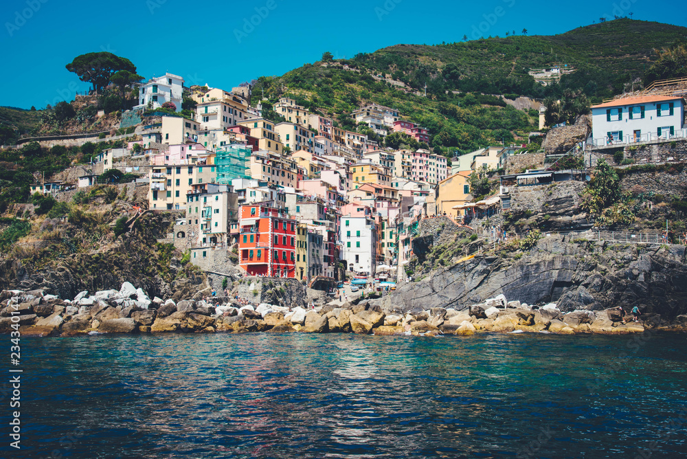 Scenic view of colorful village Riomaggiore.