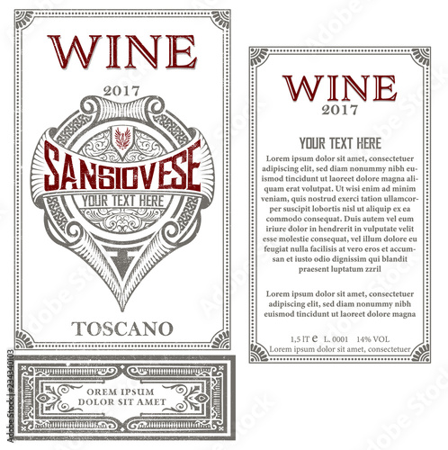 Vintage wine label with heraldic shield. Vector layered