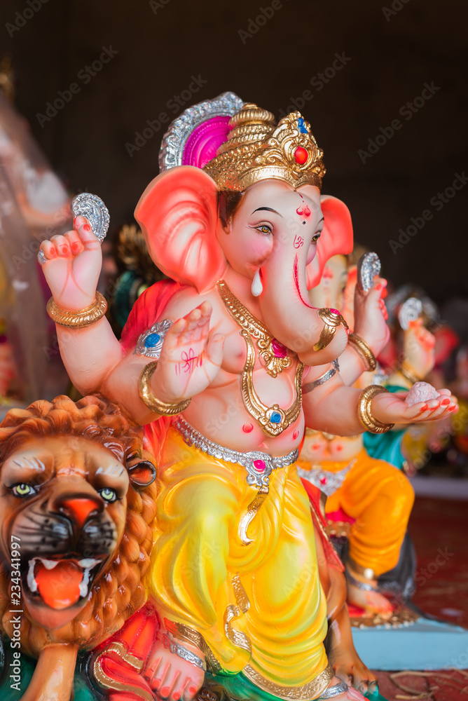Idols of Hindu lord Ganesh/Ganesha being sold in Goa, India on the occasion of Ganesh Chaturthi Festival 