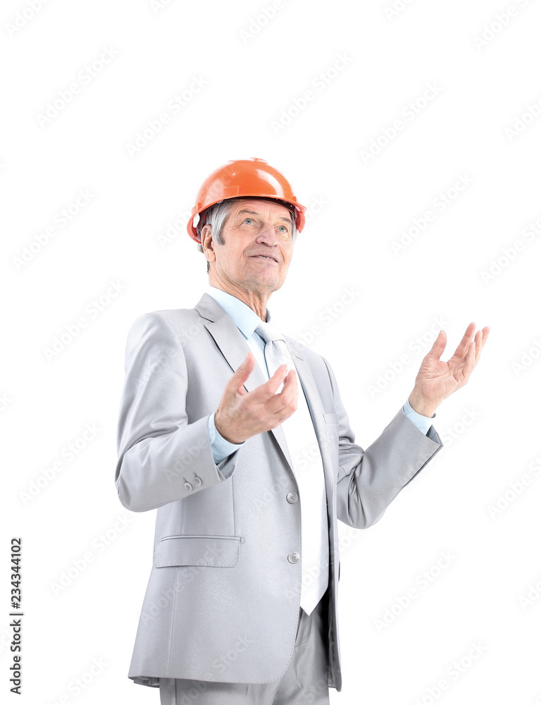 senior engineer explaining.isolated on a white background.photo with copy space senior engineer explaining.isolated on a white background.photo with copy space