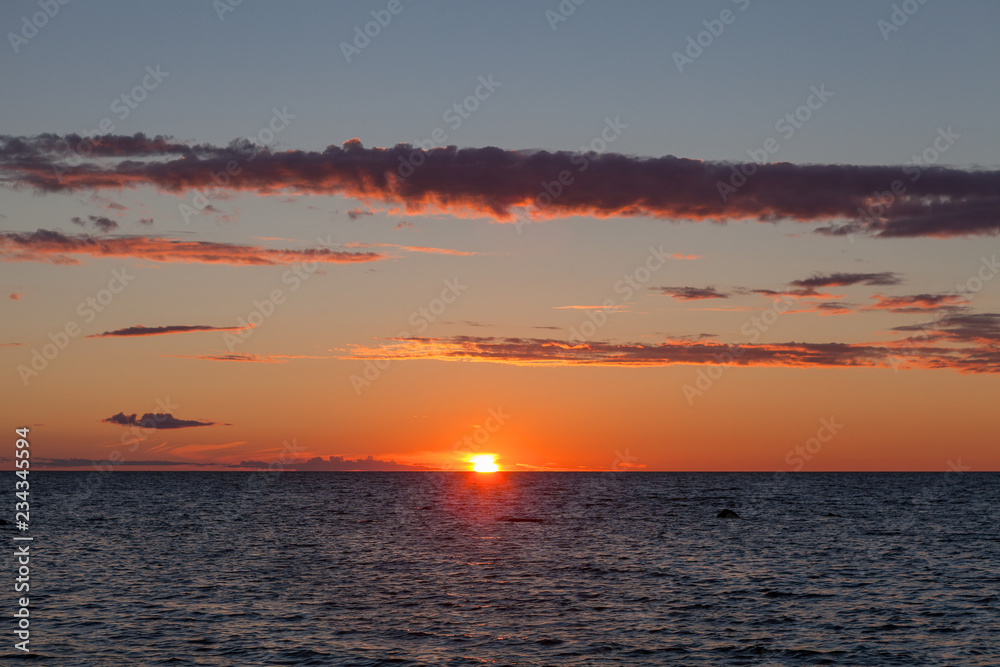 Red sunset over the coast of the Baltic sea.