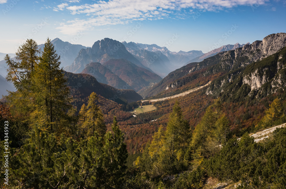 Scenic view from Mangart pass in Slovenia Alps