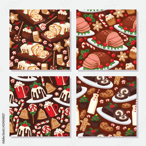 Christmas food and desserts holiday decoration xmas sweet celebration vector traditional festive winter cake homemade dish.