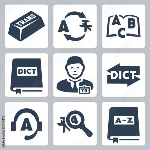 Vector translation and dictionary icons set