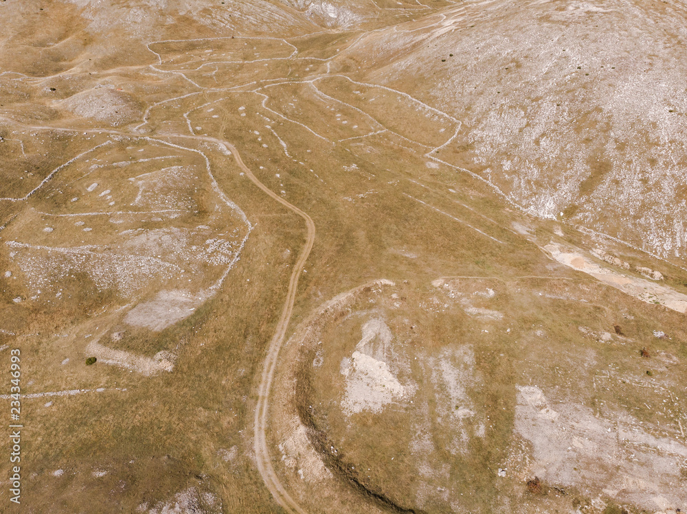 Obraz premium Rural grassland and steppe, aerial bird eye view,Bosnia