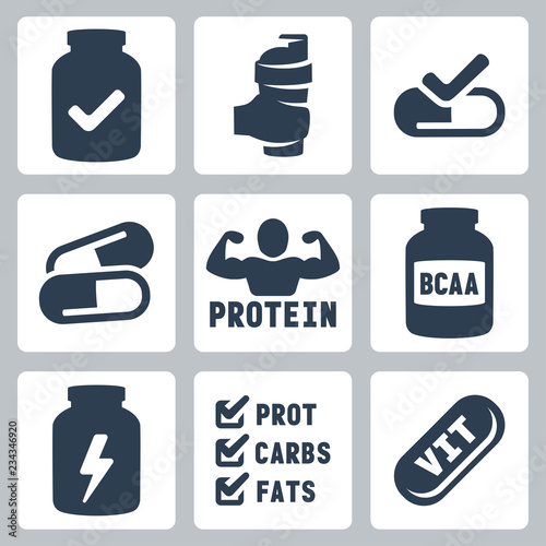 Vector isolated sport supplements icons set