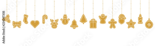 christmas golden ornament icon elements hanging isolated background