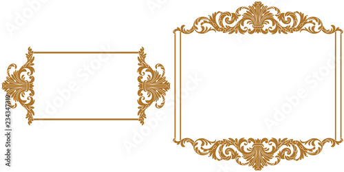 Set of golden vintage border frame engraving with retro ornament pattern in antique baroque style decorative design. Vector
