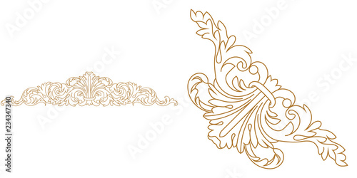 Set of golden vintage baroque ornament, corner. Retro pattern antique style acanthus.