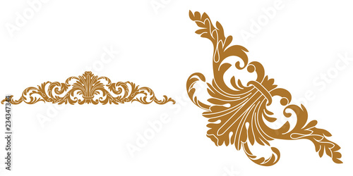 Set of golden vintage baroque ornament, corner. Retro pattern antique style acanthus.